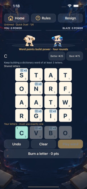 Untimed Duel with personal letters and community tiles